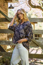 Load image into Gallery viewer, Kiara Navy/Beige Floral Print Johnny Collar Shirt