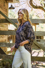 Load image into Gallery viewer, Kiara Navy/Beige Floral Print Johnny Collar Shirt