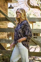 Load image into Gallery viewer, Kiara Navy/Beige Floral Print Johnny Collar Shirt