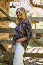 Load image into Gallery viewer, Kiara Navy/Beige Floral Print Johnny Collar Shirt