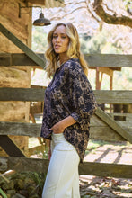 Load image into Gallery viewer, Kiara Navy/Beige Floral Print Johnny Collar Shirt