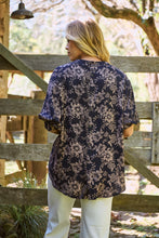Load image into Gallery viewer, Kiara Navy/Beige Floral Print Johnny Collar Shirt