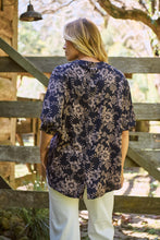 Load image into Gallery viewer, Kiara Navy/Beige Floral Print Johnny Collar Shirt