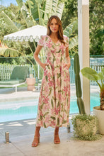 Load image into Gallery viewer, Leilani Beige/Pink Floral Button Front Maxi Dress