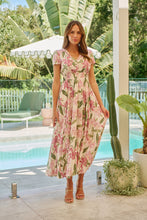Load image into Gallery viewer, Leilani Beige/Pink Floral Button Front Maxi Dress