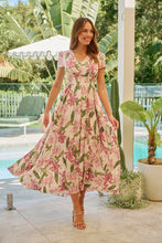 Load image into Gallery viewer, Leilani Beige/Pink Floral Button Front Maxi Dress