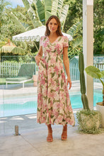 Load image into Gallery viewer, Leilani Beige/Pink Floral Button Front Maxi Dress