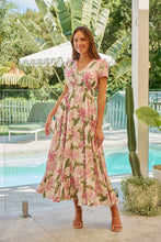 Load image into Gallery viewer, Leilani Beige/Pink Floral Button Front Maxi Dress