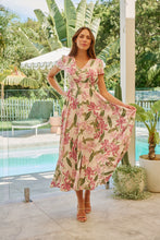 Load image into Gallery viewer, Leilani Beige/Pink Floral Button Front Maxi Dress