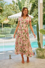 Load image into Gallery viewer, Leilani Beige/Pink Floral Button Front Maxi Dress