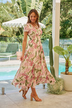Load image into Gallery viewer, Leilani Beige/Pink Floral Button Front Maxi Dress