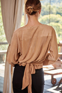 Samantha Gold Pleated Long Sleeve Top