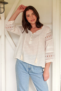 Porter Tassle White Long Sleeve Top