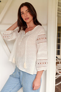 Porter Tassle White Long Sleeve Top
