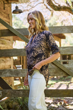 Load image into Gallery viewer, Kenzie Navy/Tan Leaf Print Johnny Collar Shirt