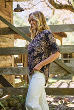 Load image into Gallery viewer, Kenzie Navy/Tan Leaf Print Johnny Collar Shirt