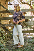 Load image into Gallery viewer, Kenzie Navy/Tan Leaf Print Johnny Collar Shirt