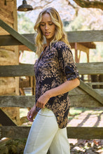 Load image into Gallery viewer, Kenzie Navy/Tan Leaf Print Johnny Collar Shirt