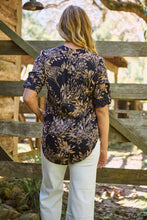 Load image into Gallery viewer, Kenzie Navy/Tan Leaf Print Johnny Collar Shirt