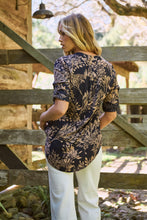 Load image into Gallery viewer, Kenzie Navy/Tan Leaf Print Johnny Collar Shirt