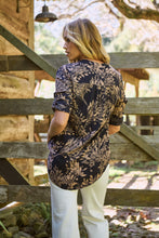 Load image into Gallery viewer, Kenzie Navy/Tan Leaf Print Johnny Collar Shirt