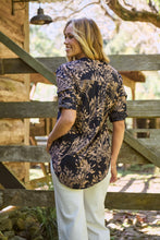 Load image into Gallery viewer, Kenzie Navy/Tan Leaf Print Johnny Collar Shirt
