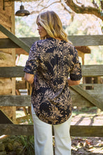 Load image into Gallery viewer, Kenzie Navy/Tan Leaf Print Johnny Collar Shirt