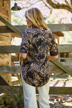 Load image into Gallery viewer, Kenzie Navy/Tan Leaf Print Johnny Collar Shirt