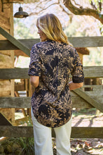 Load image into Gallery viewer, Kenzie Navy/Tan Leaf Print Johnny Collar Shirt