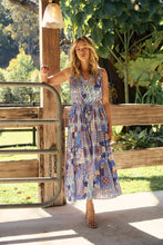 Load image into Gallery viewer, Cosima Aztec Long Blue/ Multi Print Collared Maxi Dress