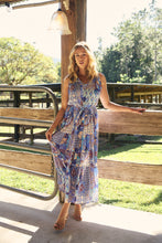 Load image into Gallery viewer, Cosima Aztec Long Blue/ Multi Print Collared Maxi Dress