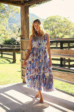 Load image into Gallery viewer, Cosima Aztec Long Blue/ Multi Print Collared Maxi Dress