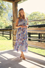 Load image into Gallery viewer, Cosima Aztec Long Blue/ Multi Print Collared Maxi Dress