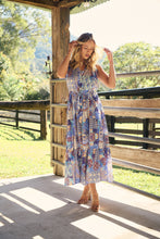 Load image into Gallery viewer, Cosima Aztec Long Blue/ Multi Print Collared Maxi Dress