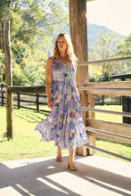 Load image into Gallery viewer, Cosima Aztec Long Blue/ Multi Print Collared Maxi Dress