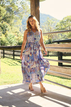 Load image into Gallery viewer, Cosima Aztec Long Blue/ Multi Print Collared Maxi Dress