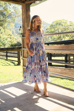 Load image into Gallery viewer, Cosima Aztec Long Blue/ Multi Print Collared Maxi Dress