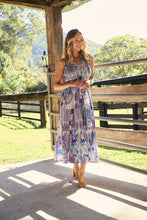 Load image into Gallery viewer, Cosima Aztec Long Blue/ Multi Print Collared Maxi Dress