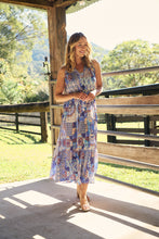 Load image into Gallery viewer, Cosima Aztec Long Blue/ Multi Print Collared Maxi Dress
