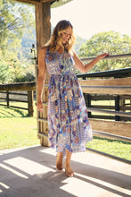 Load image into Gallery viewer, Cosima Aztec Long Blue/ Multi Print Collared Maxi Dress