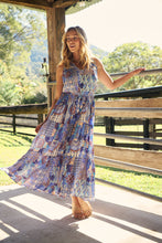 Load image into Gallery viewer, Cosima Aztec Long Blue/ Multi Print Collared Maxi Dress