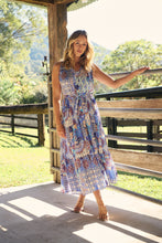 Load image into Gallery viewer, Cosima Aztec Long Blue/ Multi Print Collared Maxi Dress