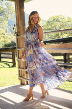 Load image into Gallery viewer, Cosima Aztec Long Blue/ Multi Print Collared Maxi Dress
