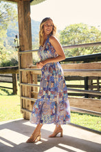 Load image into Gallery viewer, Cosima Aztec Long Blue/ Multi Print Collared Maxi Dress