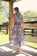 Load image into Gallery viewer, Cosima Aztec Long Blue/ Multi Print Collared Maxi Dress