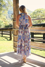 Load image into Gallery viewer, Cosima Aztec Long Blue/ Multi Print Collared Maxi Dress