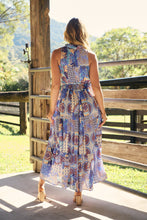 Load image into Gallery viewer, Cosima Aztec Long Blue/ Multi Print Collared Maxi Dress