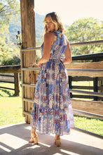Load image into Gallery viewer, Cosima Aztec Long Blue/ Multi Print Collared Maxi Dress