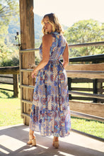 Load image into Gallery viewer, Cosima Aztec Long Blue/ Multi Print Collared Maxi Dress