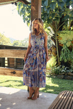 Load image into Gallery viewer, Cosima Aztec Long Blue/ Multi Print Collared Maxi Dress